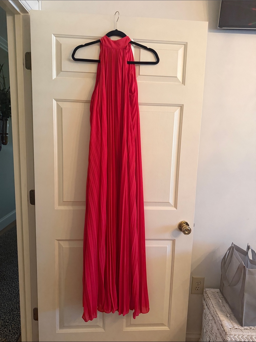 BHLDN red Pleated Halter Maxi Dress with neck scarf